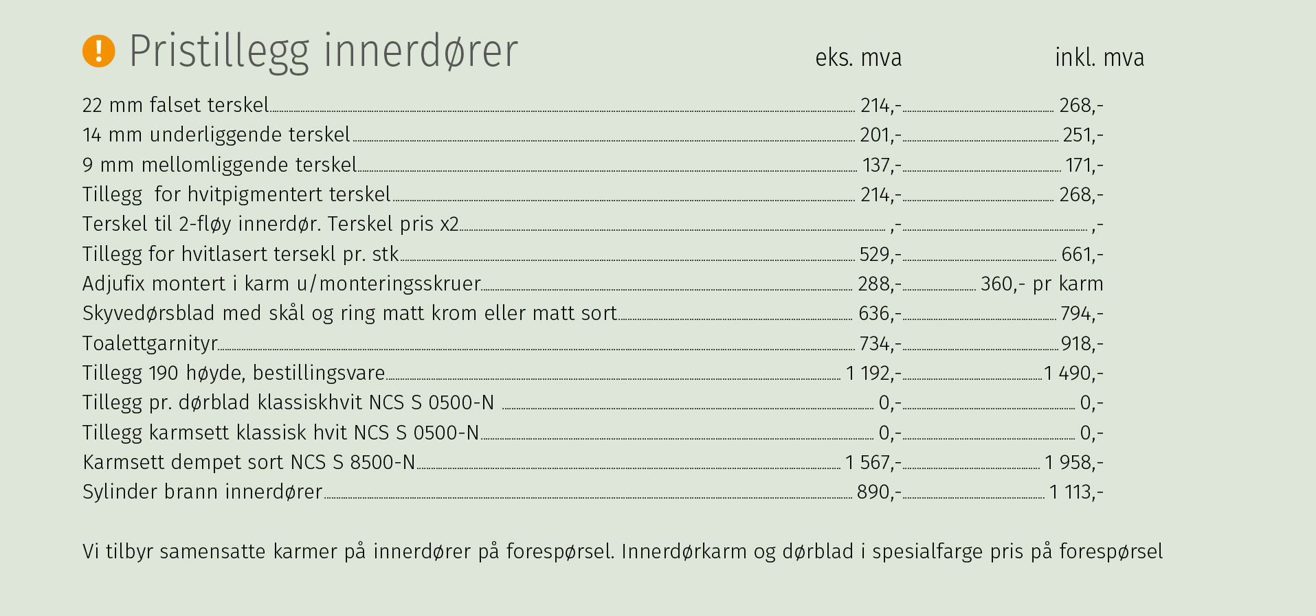 Pristillegg-innerdører